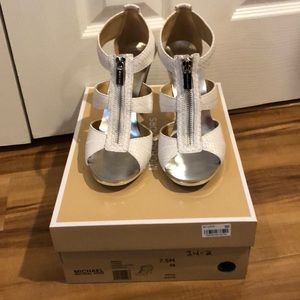 Michael Kors Berkeley t-strap high heel. White